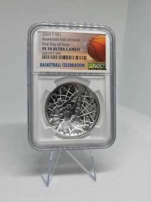 2020 P S$1 Basketball Hall Of Fame First Day Of Issue PF 70 Ultra Cameo 1oz ... - Image 1 of 4