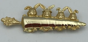 VTG AJC Bunny Rabbit Family On Carrot Gold Tone 3” Brooch Pin - Picture 1 of 7
