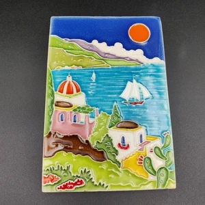 Beautiful Colorful Unsigned Painted Ceramic Italian Decorative Tile with Crazing - Picture 1 of 17