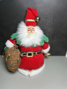 DEPT 56 Weihnachtsmann mit Tasche bemaltes Tuch Annalee Gesicht 10" groß Filztuch - Bild 1 von 7