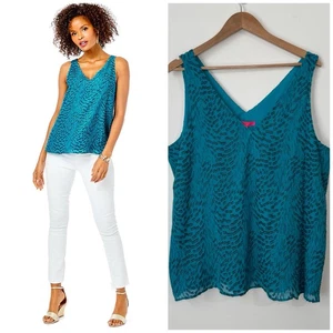 NWT Lilly Pulitzer Florin Silk Sleeveless Top Size XL Teal Bay Silk Swirl Clip - Picture 1 of 14