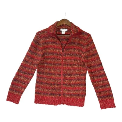 Cárdigan Boucle De Colección Coldwater Creek Para Mujer S Rojo Cremallera Texturizado Boho Artístico Años 90 Foto 1 de 4