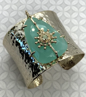 Vintage Kendra Scott Azura Cuff Bracelet light green chalcedony Gold Tone - Image 1 of 4