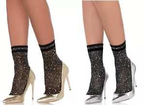 Lurex Shimmer Anklet Pop Socks Sexy Harajuku Christmas Sparkle Gold Silver 3041 - Picture 1 of 3