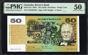 Australia 50 Fifty Dollars P47c R507 1979 Knight Stone PMG50 aUNC Banknote CRISP - Picture 1 of 2