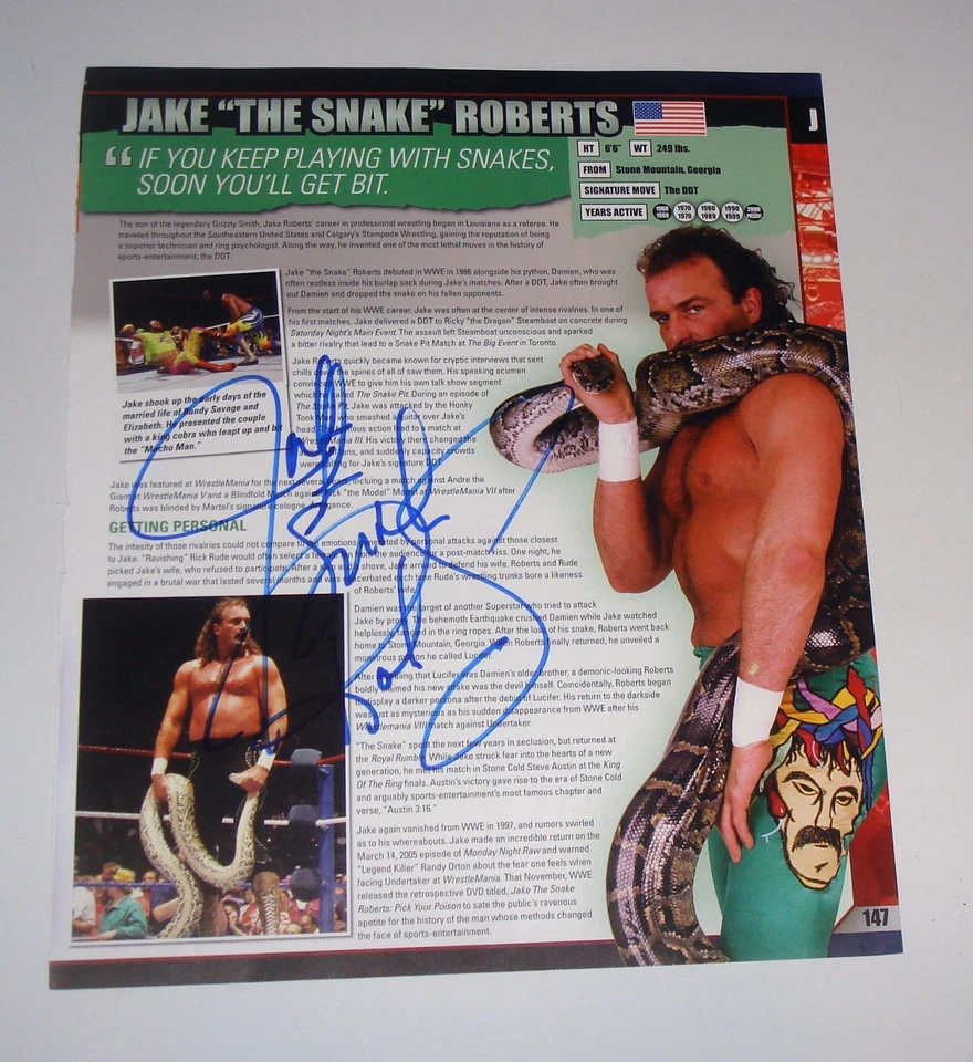 WWE百科全书页杰克蛇罗伯茨签名真品证明免运费 — 第 1/1 张图片