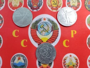 Three commemorative, jubilee coins of the USSR times, copper-nickel alloy. - Picture 1 of 10