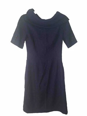 Antonio Melani Sz O Textured Navy Sheath Dress Cowl Neck SS Career Silk Blend - Image 1 of 4
