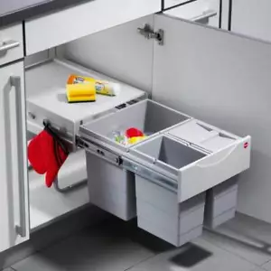 Hailo New-Raumspar-Tandem Abfall Sammler Müll Eimer 3fach 34 Liter Küche Grau - Bild 1 von 4