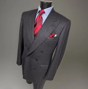 Saint Andrews Bespoke Gray Cashmere Wool Double-Breasted Peak Lapel Suit 41 L 42 - Picture 1 of 12