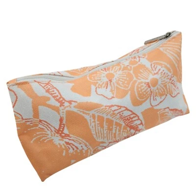 Clinique Makeup Cosmetic Pouch Floral Orange White Canvas Silver Zipper Pull - Image 1 of 4