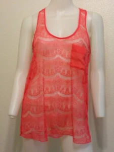 NEW CORAL LACE CROCHET SHEER LAYER RACERBACK TANK TOP URBAN BOHO MOD MEDIUM - Picture 1 of 7