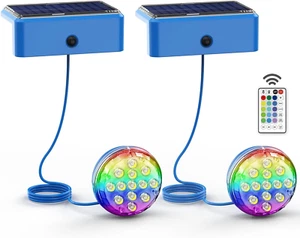 Solar Pool Lights, Underwater Pool Solar Lights with Remote, IP68 Waterproof Swi - Picture 1 of 12
