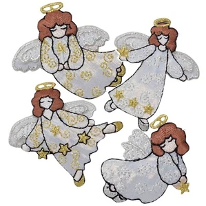 Angel Applique Patch Set - Shimmery Holy Religious Angels Badge 4-Pack Iron on - Picture 1 of 1