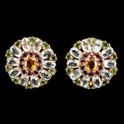 925 Sterling Silber Ohrringe Oval Citrin Aquamarin Rhodolith Edelstein Schmuck - Bild 1 von 4