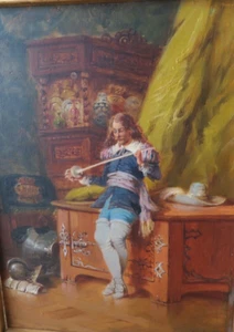 Tableau Huile sur panneau signée Tony Torta le mousquetaire HST D'artagnan Dumas - Photo 1/8