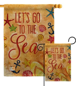 Bandera de jardín de arpillera Lets Go To The Sea playa costera decorativa regalo patio pancarta - Imagen 1 de 19