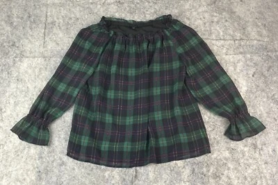 Talbots Tartan Plaid Green Long Sleeve Ruffle Lined Blouse Women’s Small - Image 1 of 4