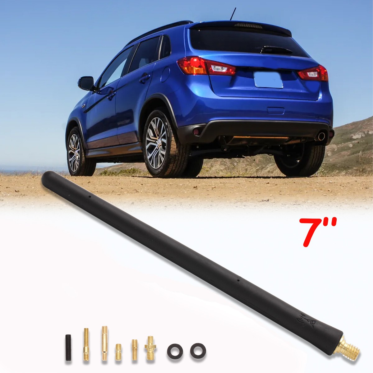 7-Inch Short Black Rubber Antenna Mast For Mitsubishi Outlander Sport (2011-2017) - Direct AM/FM Replacement, Easy Screw-On