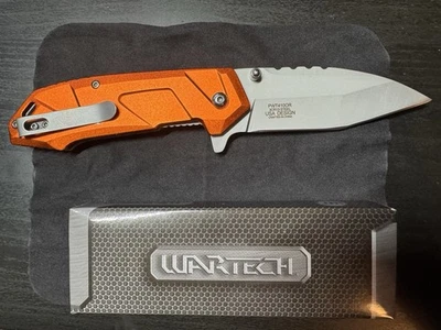 WarTech 3.5” Blade - Folding Knife w/ Pocket Clip - Orange - PWT410OR - Image 1 of 4