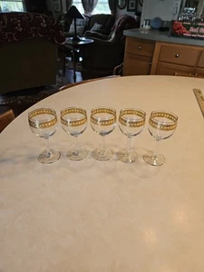 Set of 5 - Culver Valencia Wine Glass 6oz Gold 22k Mcm Regency Retro Vtg - Picture 1 of 11