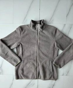 Uniqlo Beige/Grey Fleece Lined Sherpa Full Zip Jacket Womens UK Size Large - Picture 1 of 8