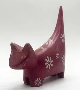 Figura Kenia tallada a mano piedra de jabón Kisii rosa cola gato 6”x6” - Imagen 1 de 4