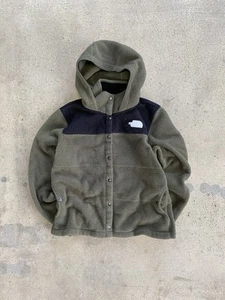 North Face Fleece Jacket Womens Medium Green Black Snap Hooded Sherpa Outdoor - Picture 1 of 6