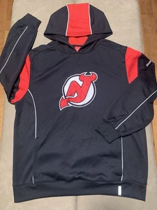 Felpa con cappuccio grande Reebok NHL uomo NJ Devils Twill Stitch Face Off collezione nera/rossa - Foto 1 di 7