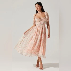 ASTR Lunaria französisches Cottagecore Midikleid orange grün geblümt neu mit Etikett Damengröße S - Bild 1 von 10