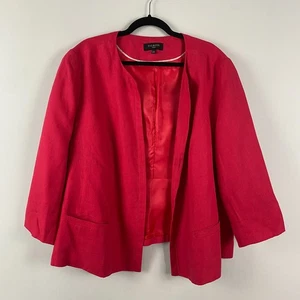 Talbots Linen Open Front Blazer Jacket Size 22W Red Slit Sleeve Pockets - Picture 1 of 11