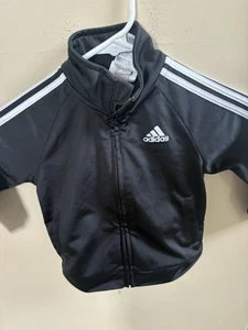 Adidas Logo Zip Track Jacket Boys 18 Months Black 3 Striped Retro Soccer NWOT A9 - Picture 1 of 4