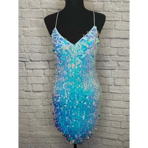 Blondie Nites Turquoise Blue Shimmering 3D Mini Party Dress HOCO NWOT Size 7 - Picture 1 of 5