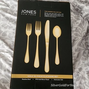Jones New York The Aurora Collection Edelstahl Gold 16-teiliges Besteckset Neu im Karton - Bild 1 von 4