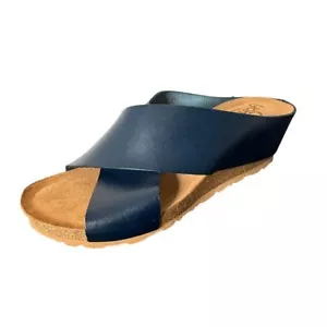 Sandalias Yokono Mujer Tacón Cuña Talla 9.5 Cuero Azul Cruzado Punta Abierta España - Imagen 1 de 17