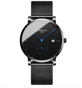 Carnival Men Automatic Watch Small Seconds Dial 24hours Thin Casual Mesh Band - Picture 1 of 17