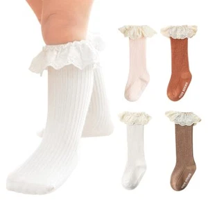 Infant Frilly Baby Girls Knee High Socks 0-3 Months White Newborn Thigh Lace ... - Picture 1 of 9
