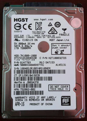 HGST Hitachi 1TB  2.5" 7200 RPM 8MB SATA 6Gb/s Internal Laptop Drive - Image 1 of 2