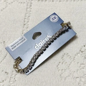 Claire’s Gold-tone Stainless Steel Cubic Zirconia Tennis Bracelet New Adjustable - Picture 1 of 5