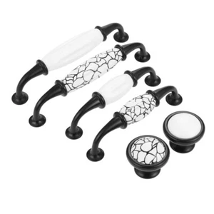 Retro Vein Ceramic Cabinet Hardware Furniture Drawer Knob Door Handle Pull Black - Picture 1 of 18