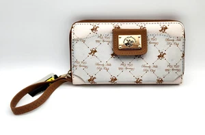 Cartera de muñeca Beverly Hills Polo Club imitación cuero marrón crema ranuras para tarjetas - Imagen 1 de 19