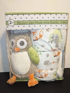 Blankets & Beyond Blanket And Owl Plush With Rattle Set Lovey Baby Unisex - Picture 1 of 4