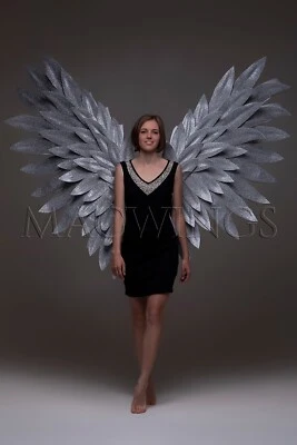 Brillantes alas de ángel para adulto cosplay disfraz alas grandes negro oro rojo azul rosa Foto 1 de 3