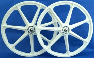Skyway BMX 24" Tuff Wheels WHITE cruiser NEW wheelset sealed bearings 3/8" axles - Picture 1 of 2