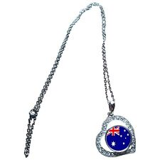 Australia Heart Shaped Silver Colour Necklace And Diamante Pendant + Bag