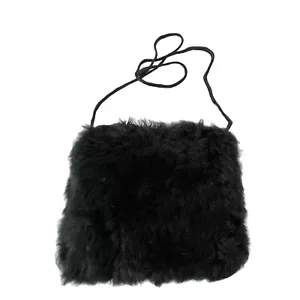 Cartera Bandolera Cuadrada Gótica Emo Peluda Negra Cierre Magnético De Colección Y2K - Imagen 1 de 3
