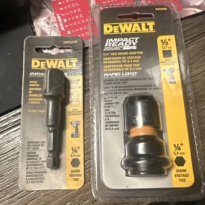 NEW DEWALT DW2298 1/2-Inch Square to 1/4”Adaptor Hex Rapid Load 1/4 To 1/2 Drive - Image 1 of 4