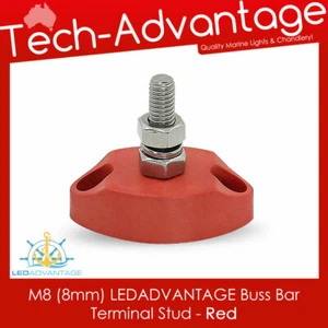 8mm M8 LEDADVANTAGE Tinned Brass Buss Bar RED Single Terminal Stud - Imagen 1 de 4