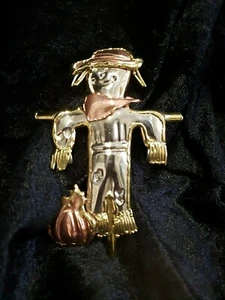 MEXICO Vintage Tri-Color Silver/Gold/Copper ScareCrow Brooch Pin Pendant - Picture 1 of 10