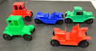 5 Vintage Plasticraft Toy Cars-1 Blue/2 Red/2 Green 4 1/2" & 4" & 3 1/4"